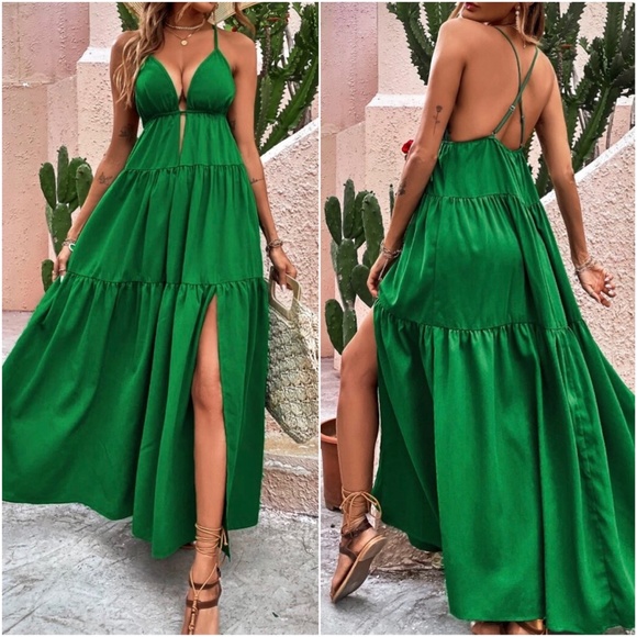 Boho Criss Cross Ruffle Cami Maxi Dress - Picture 2 of 11